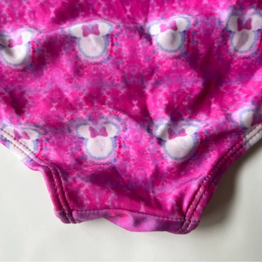 Disney Minnie Mouse Girls One Piece Bathing Suit Tie Dye Pink Bow 10/12